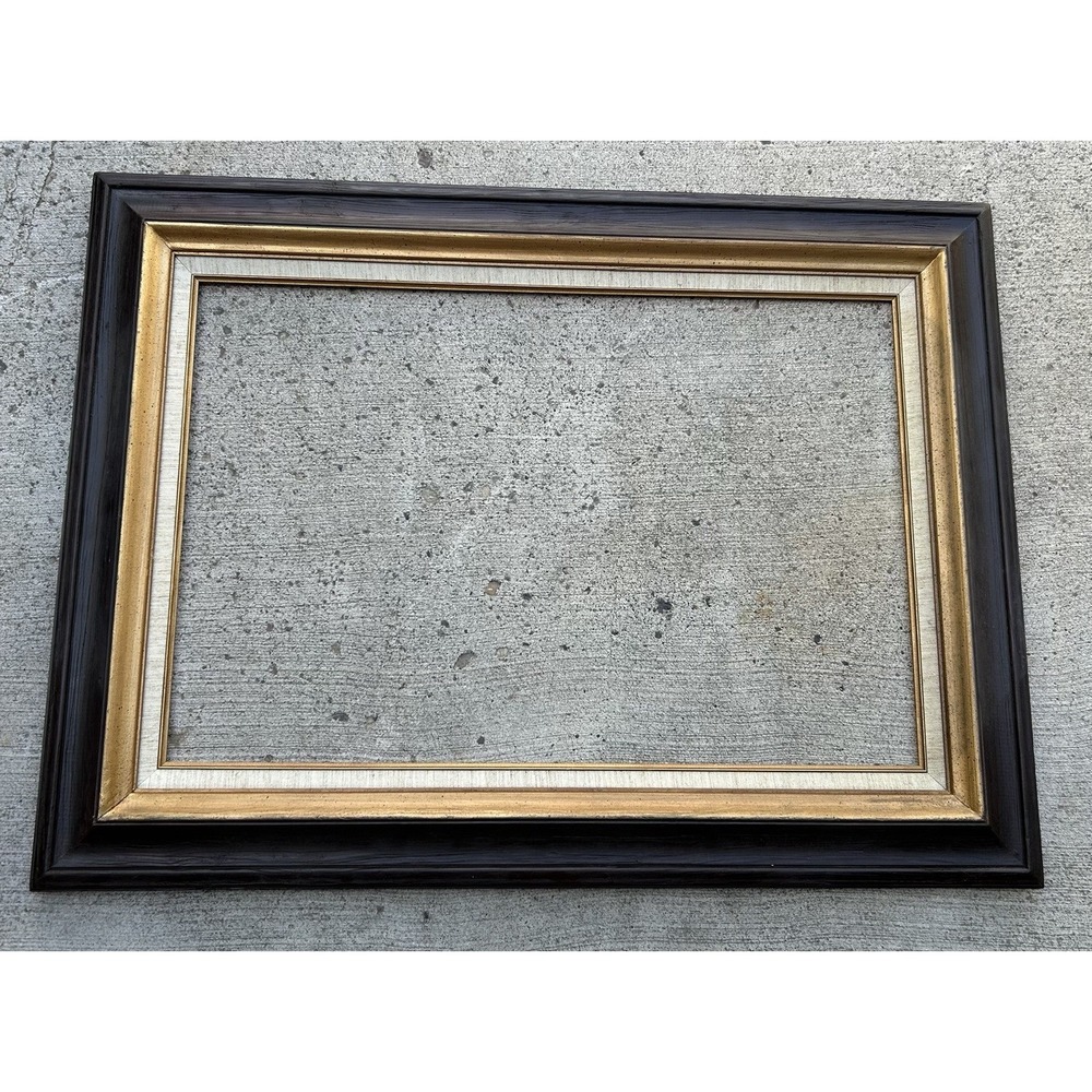Vintage Wood Picture Frame Gold Espresso Linen Inset 20x30 Large Wall Decor